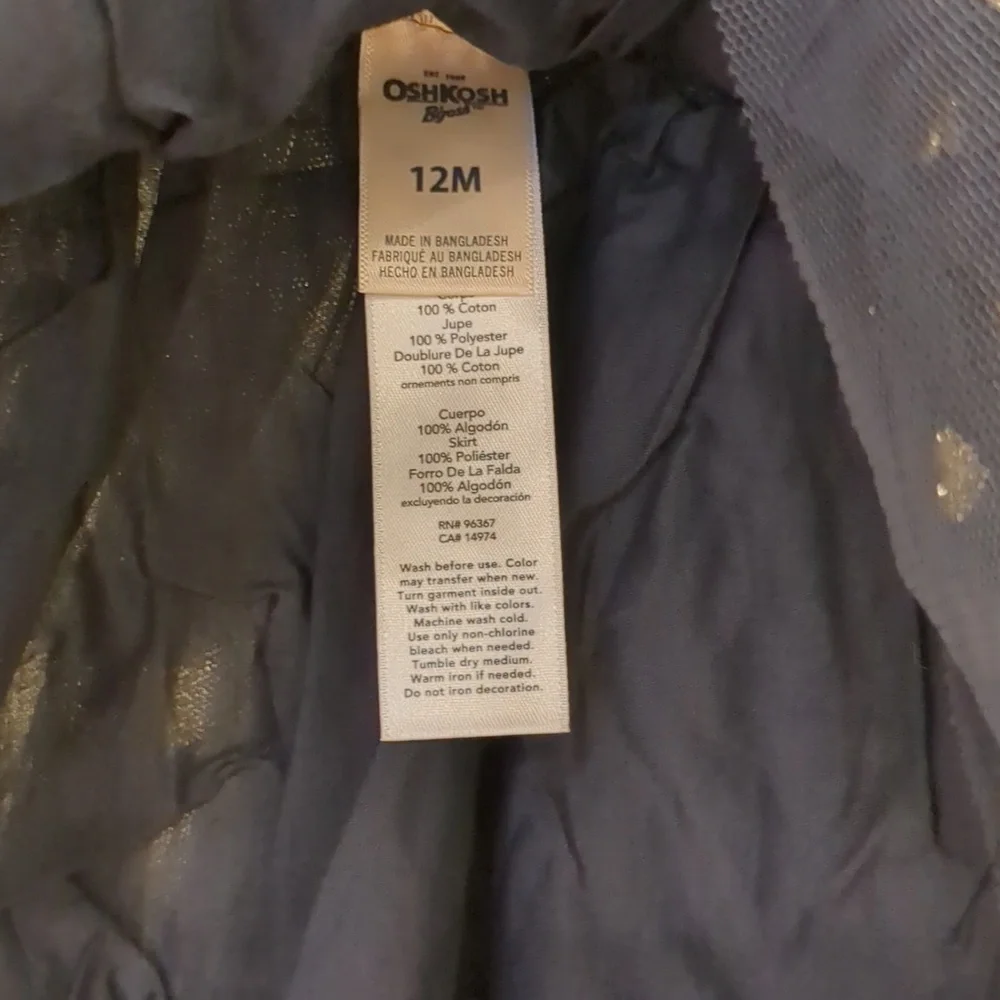 OshKosh B'gosh NWT girls overalls skirt gold sparkle hearts blue tulle 12 Months